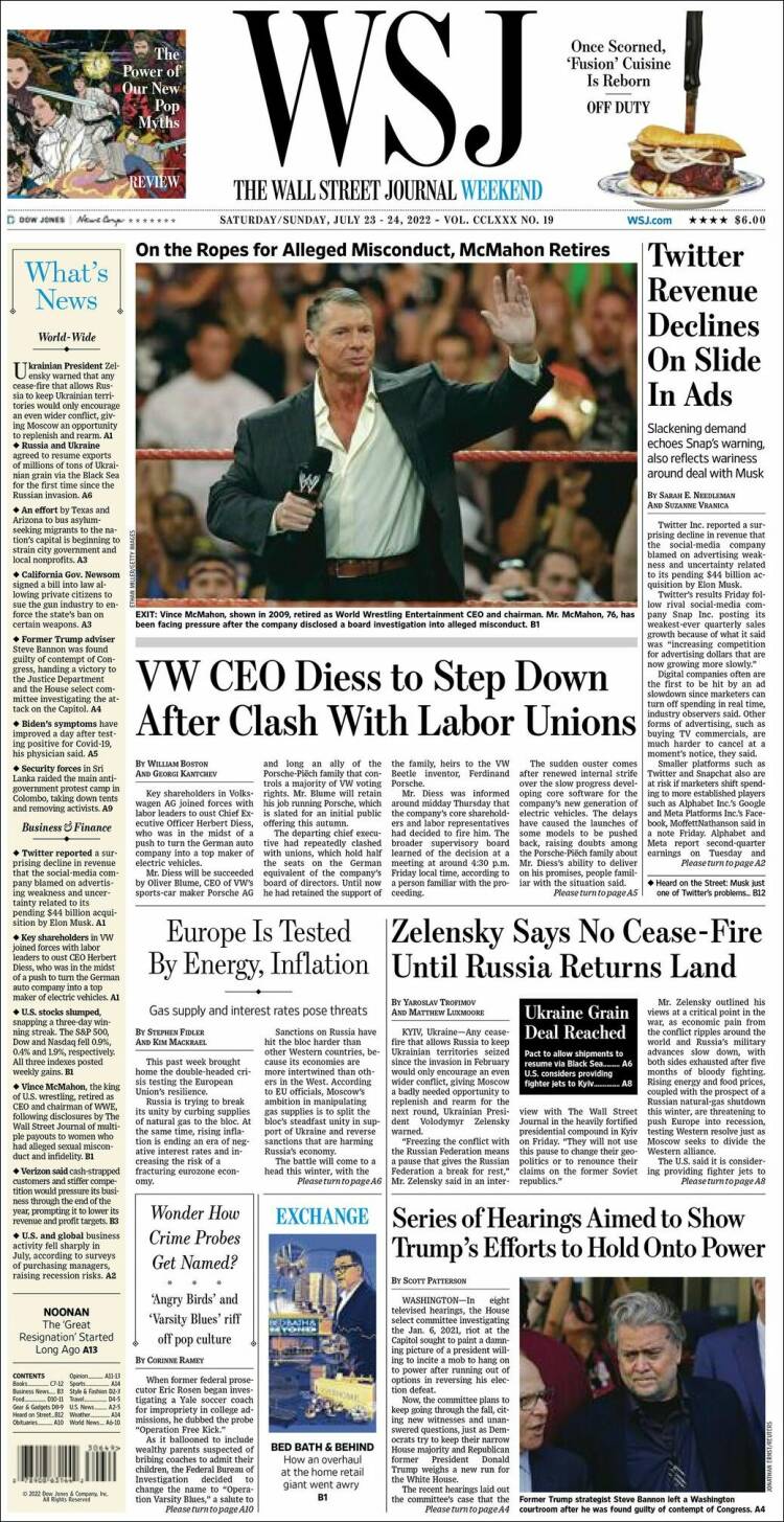 Portada de Wall Street Journal (USA)