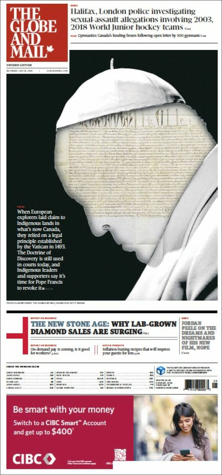 Portada de The Globe and Mail (Canadá)