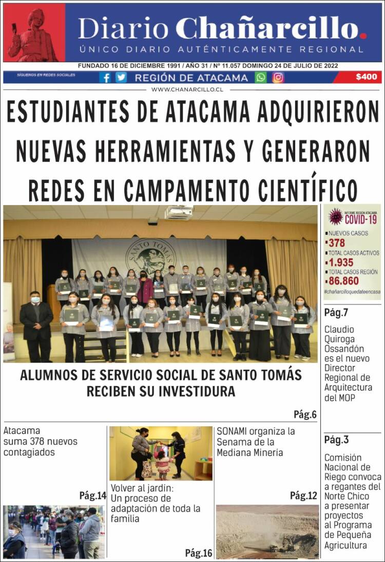 Portada de Diario Chañarcillo (Chile)