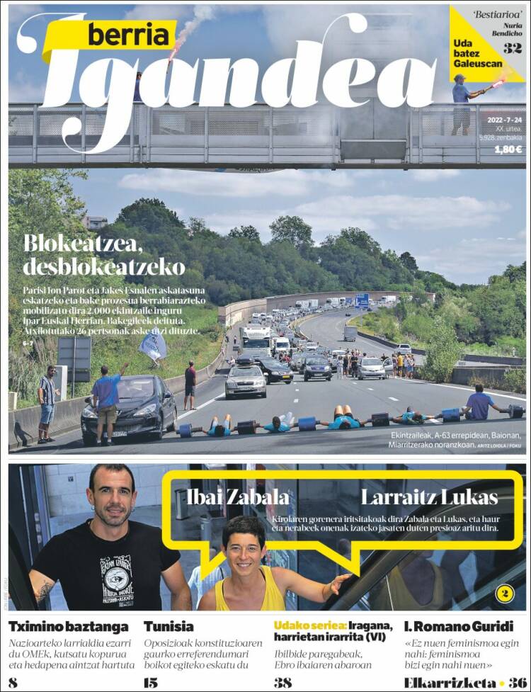 Portada de Berria (España)