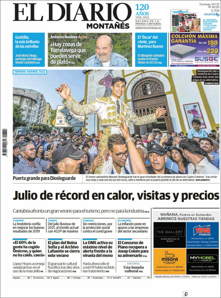 Portada de El Diario Montañés (España)