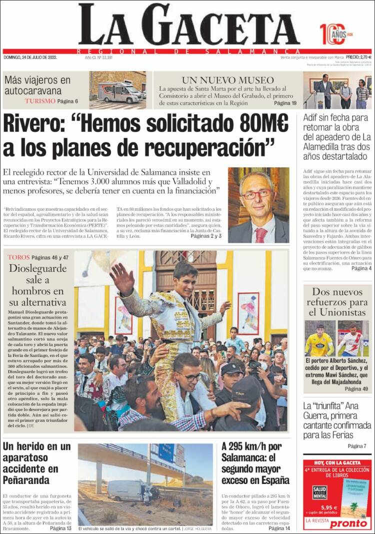 Portada de La Gaceta de Salamanca (España)