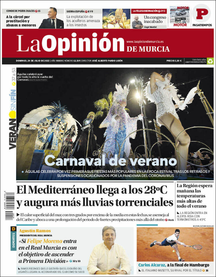 Portada de La Opinión de Murcia (España)