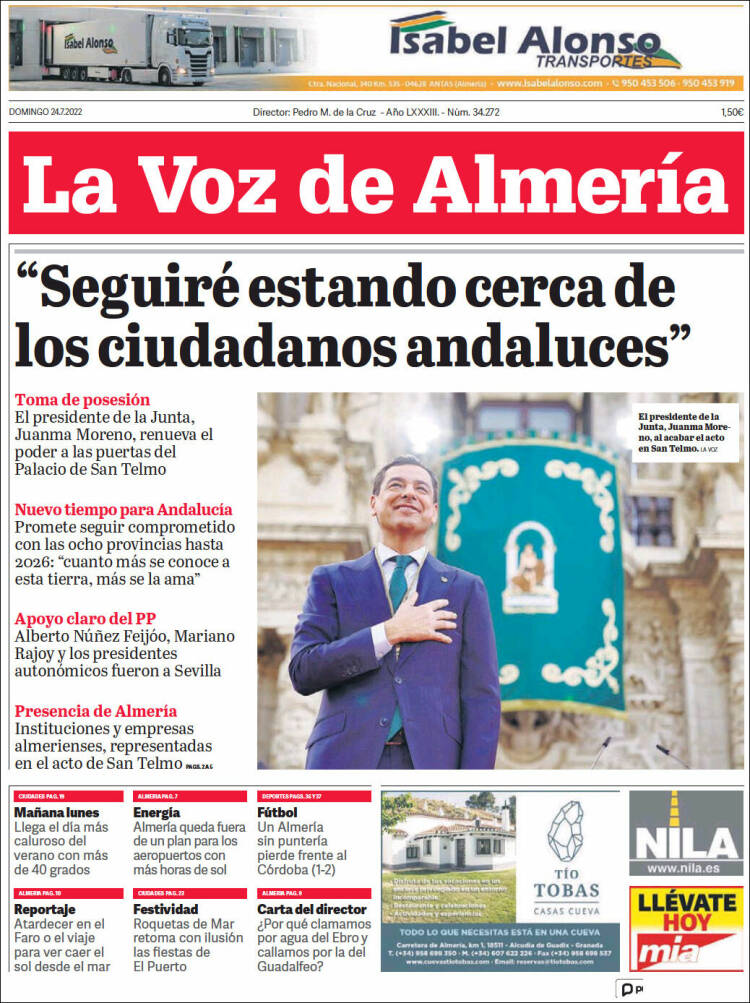 Portada de La Voz de Almería (España)