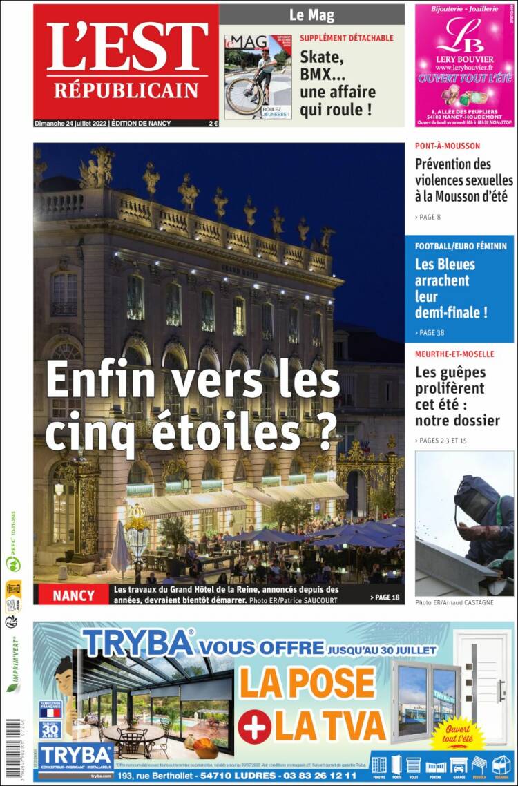 Portada de L'Est Republicain (Francia)