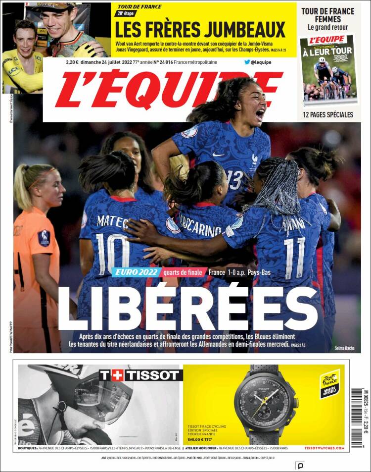 Portada de L'Equipe (Francia)