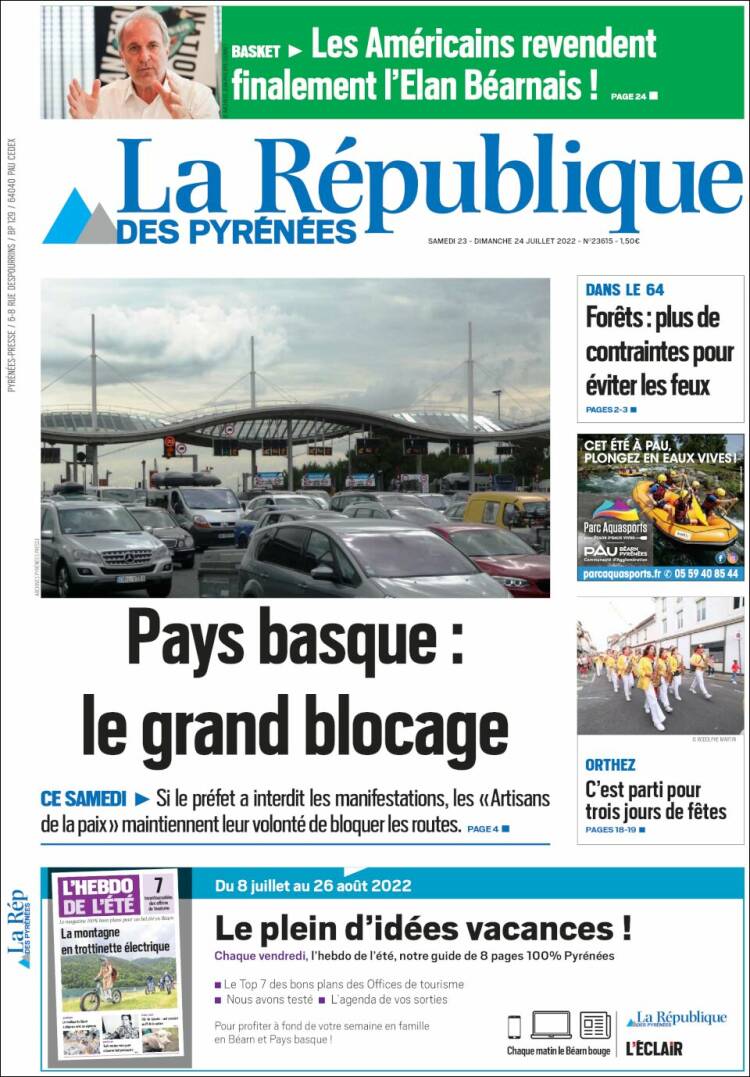 Portada de La République des Pyrénées (Francia)