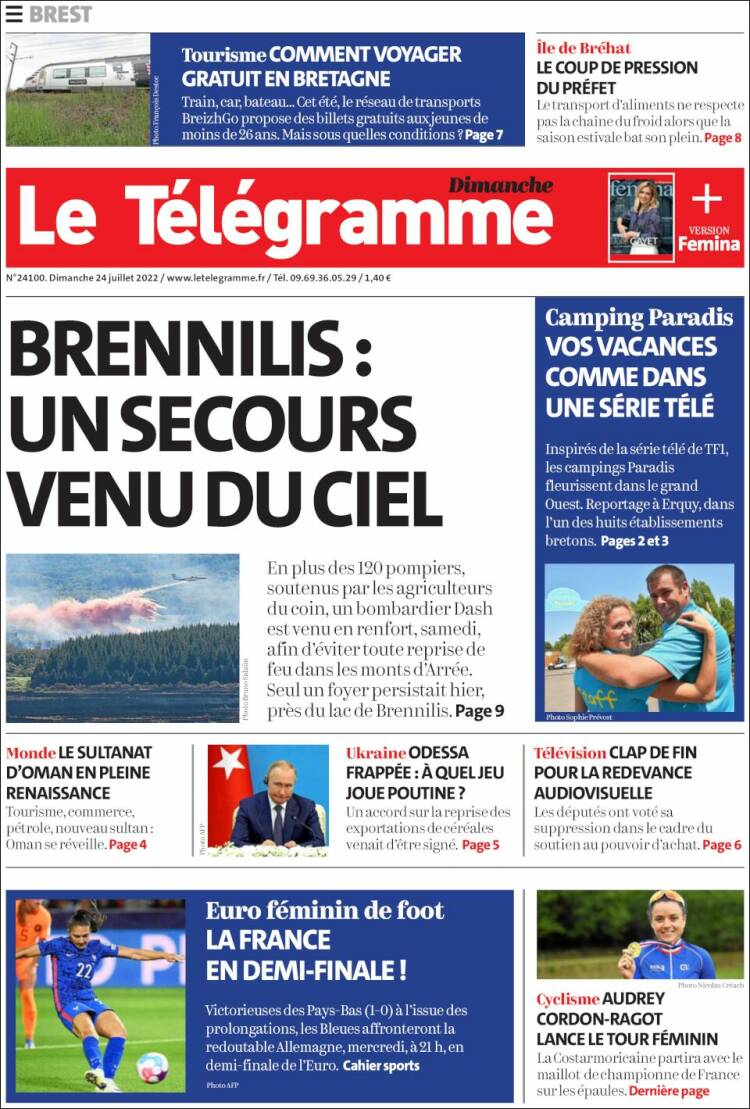 Portada de Télégramme (Francia)