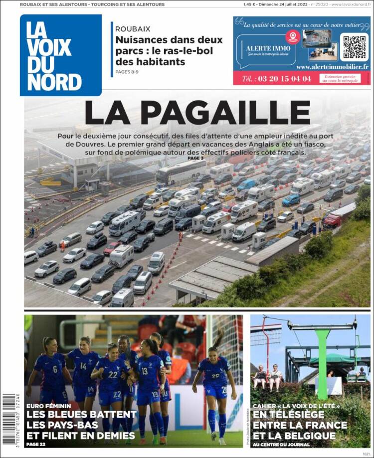 Portada de La Voix du Nord (Francia)
