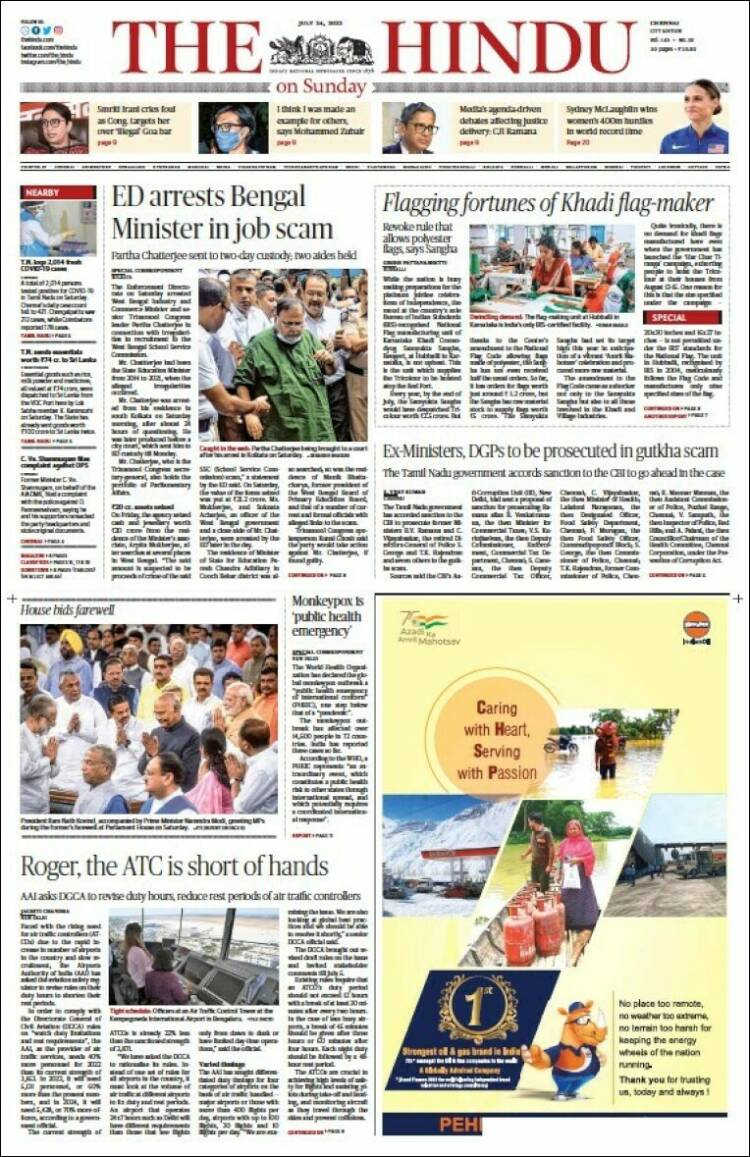 Portada de The Hindu (India)