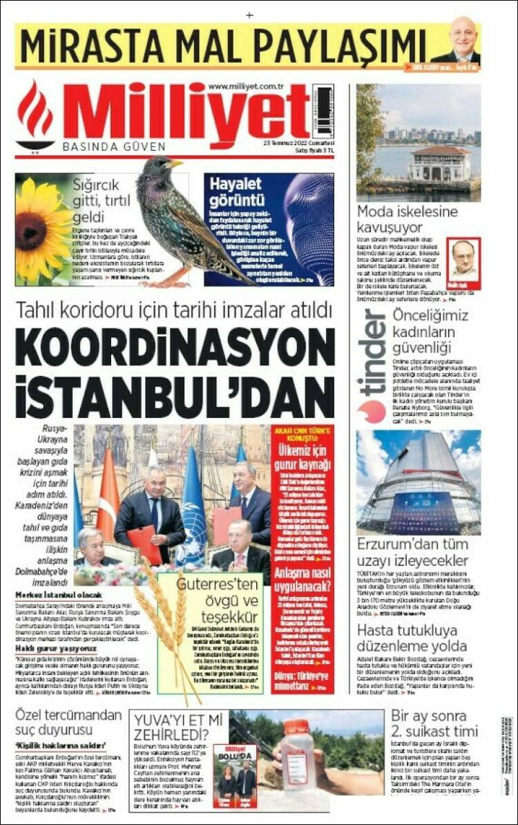 Portada de Milliyet (Turqu&iacute;a)