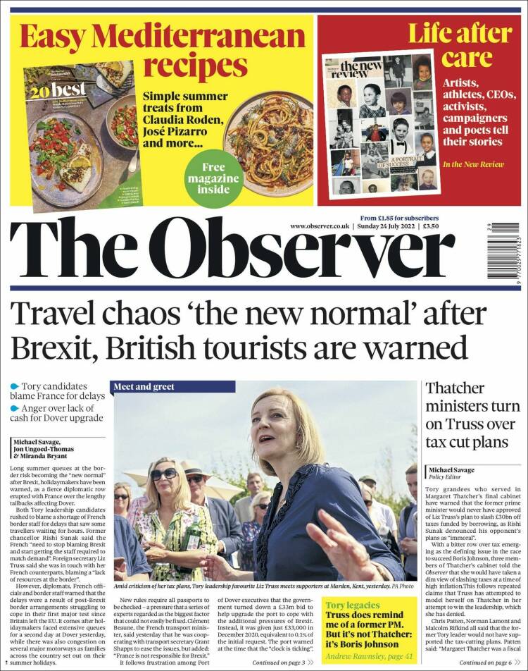 Portada de The Observer (Reino Unido)