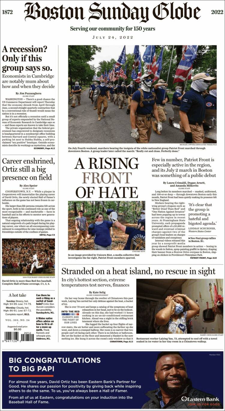 Portada de Boston Globe (USA)