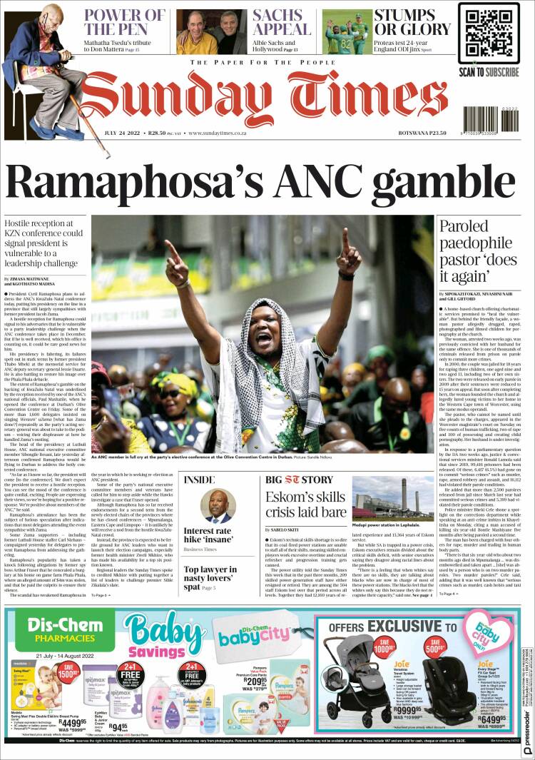 Portada de The Times (Sud&aacute;frica)