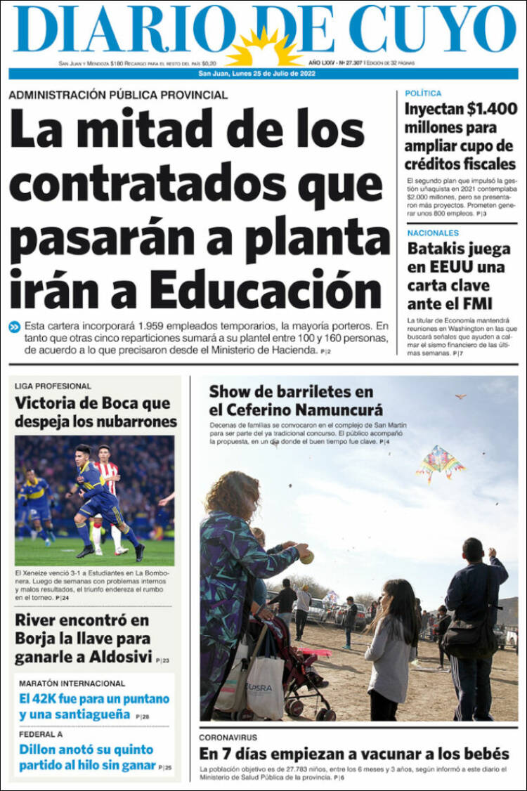 Portada de Diario de Cuyo (Argentina)