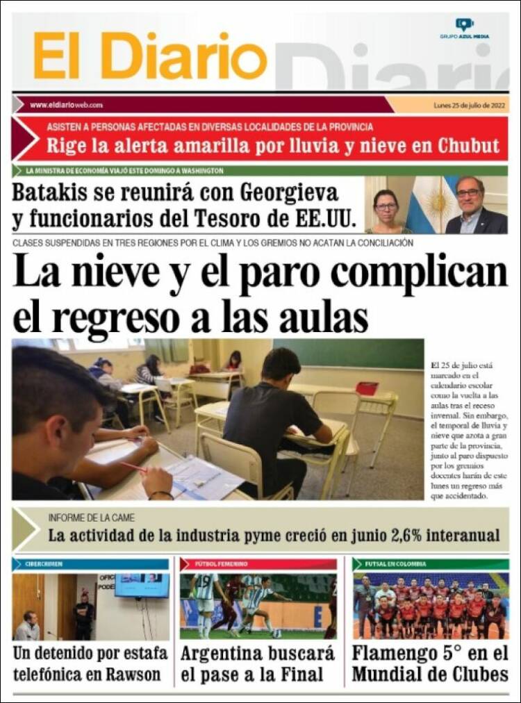 Portada de El Diario de Madryn (Argentina)