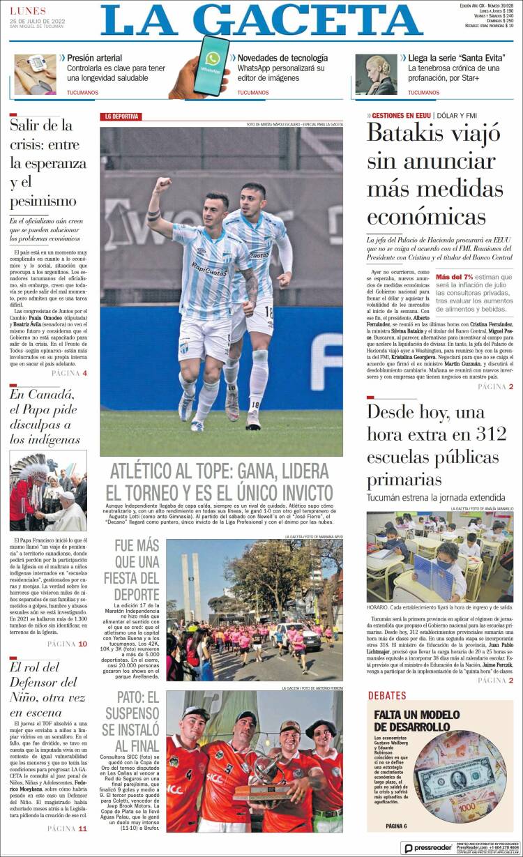Portada de La Gaceta (Argentina)