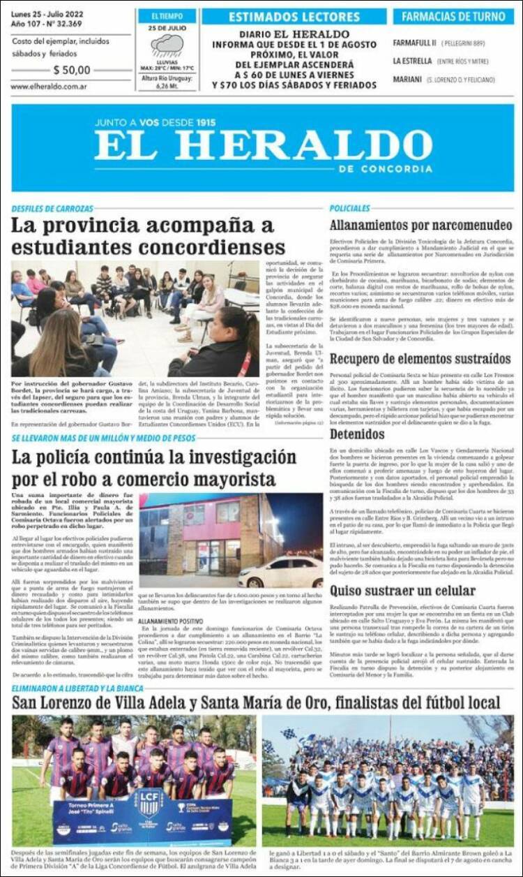Portada de El Heraldo de Concordia (Argentina)
