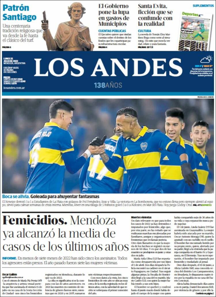 Portada de Los Andes - Mendoza (Argentina)