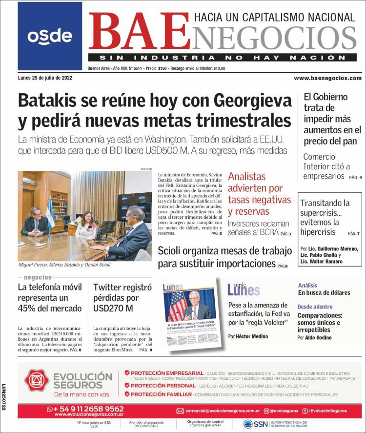 Portada de Buenos Aires Económico (Argentina)