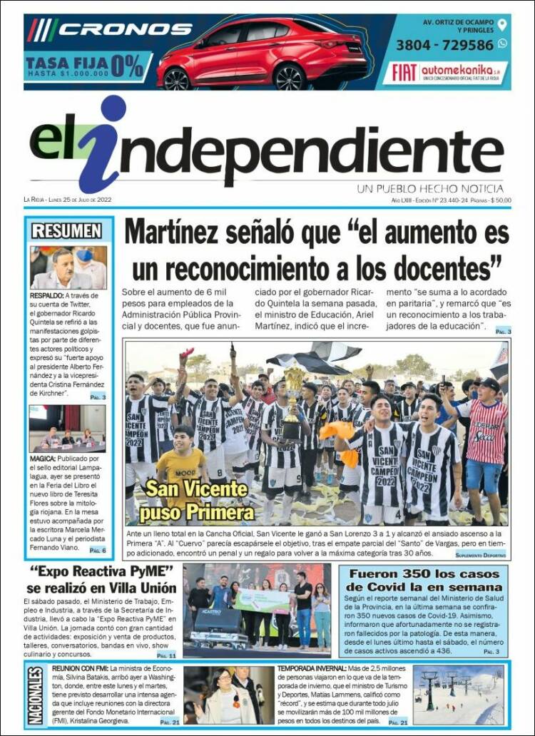 Portada de El Independiente (Argentina)