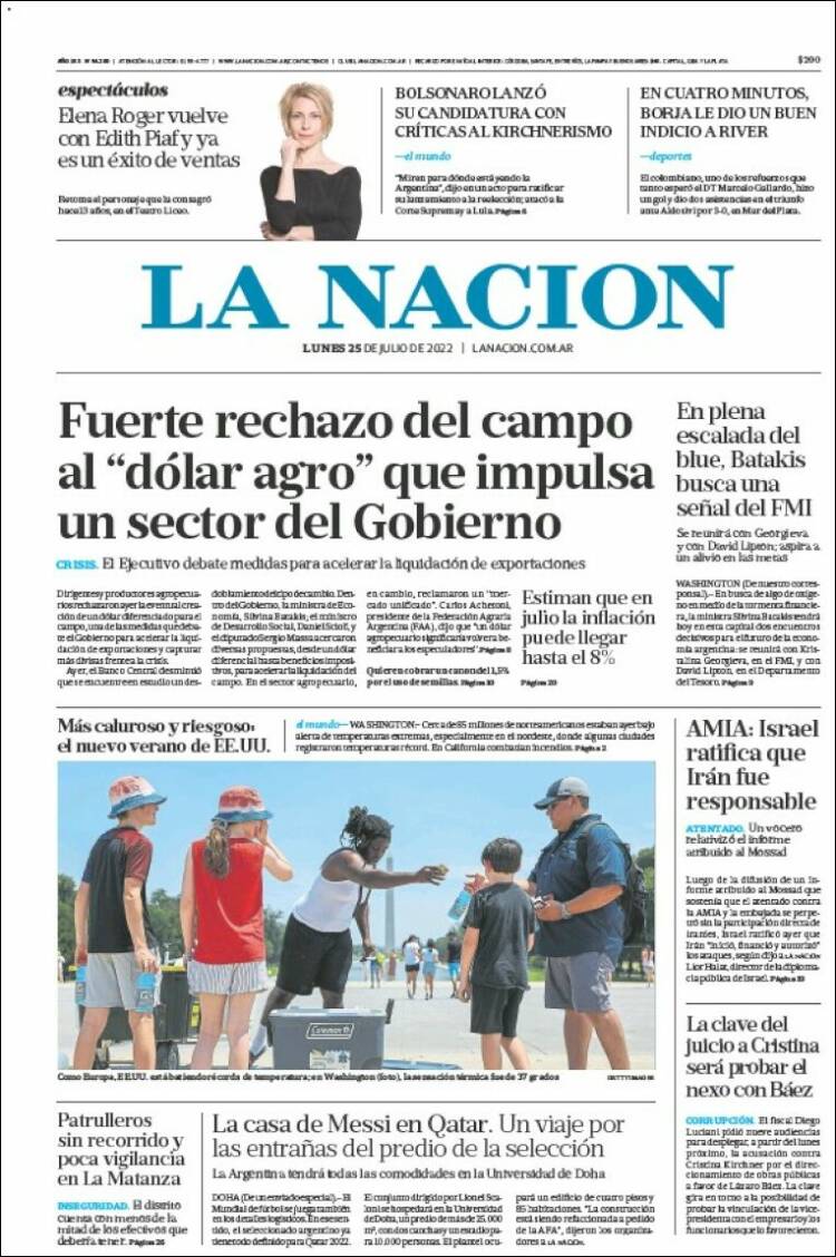 Portada de La Nación (Argentina)