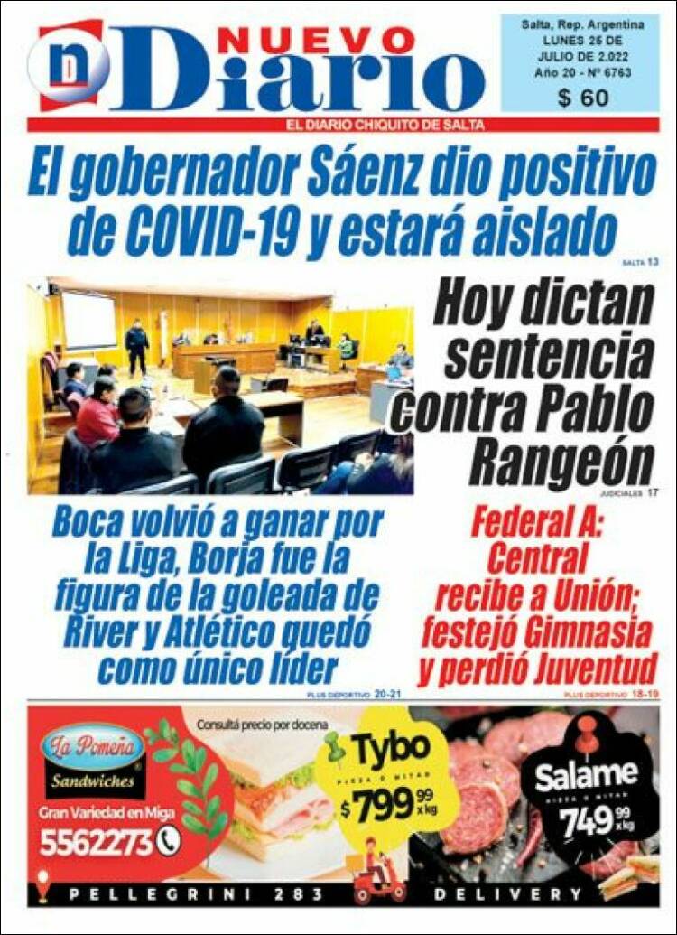 Portada de Nuevo Diario de Salta (Argentina)