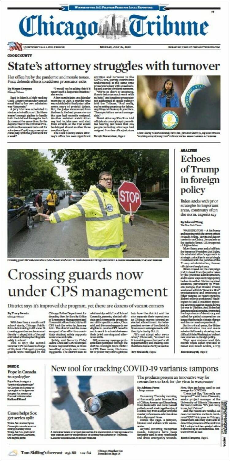 Portada de Chicago Tribune (USA)