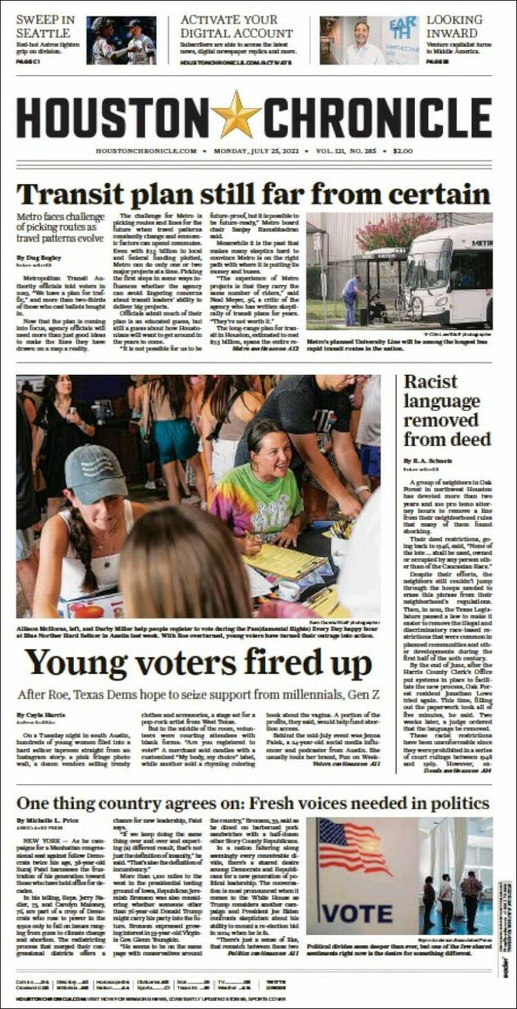 Portada de Houston Chronicle (USA)