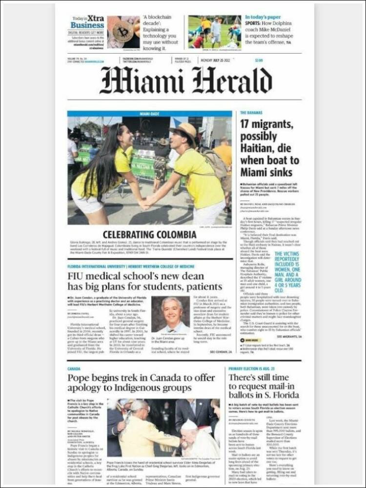 Portada de Miami Herald (USA)
