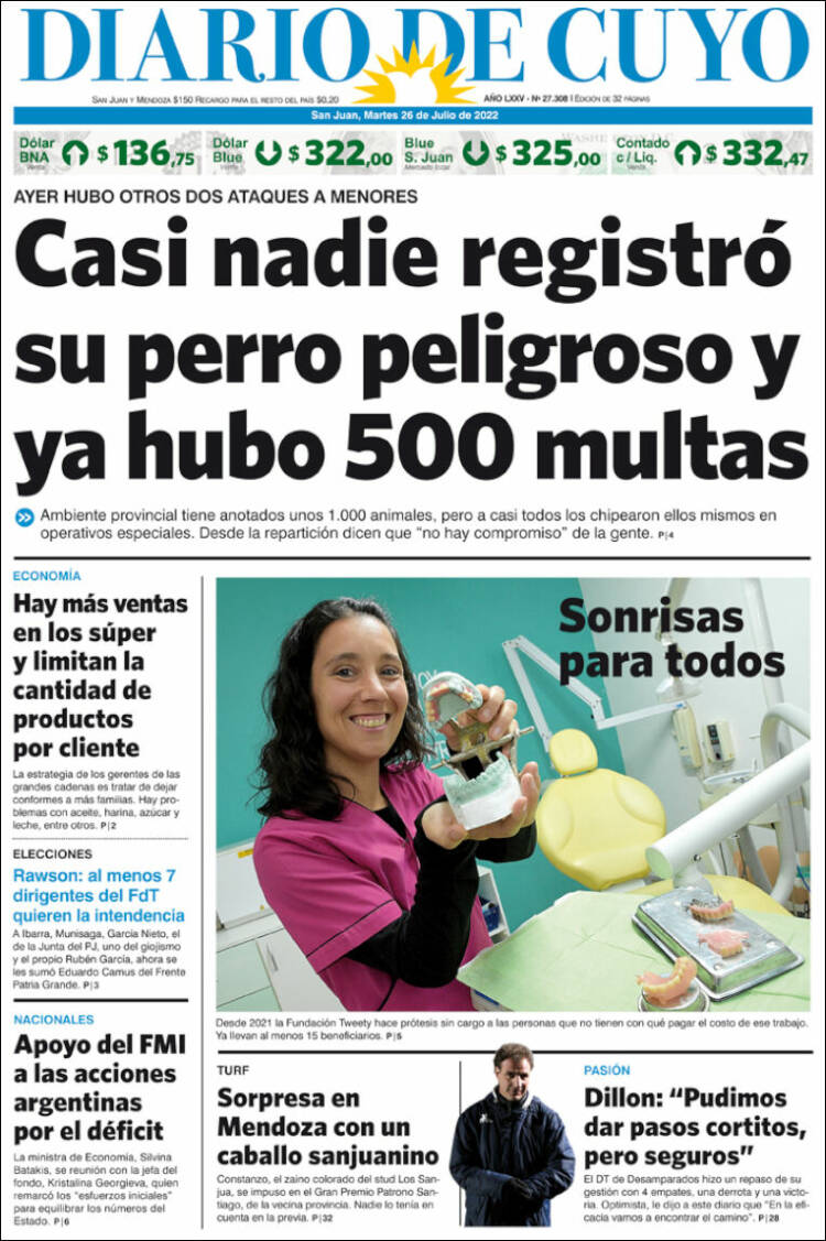 Portada de Diario de Cuyo (Argentina)