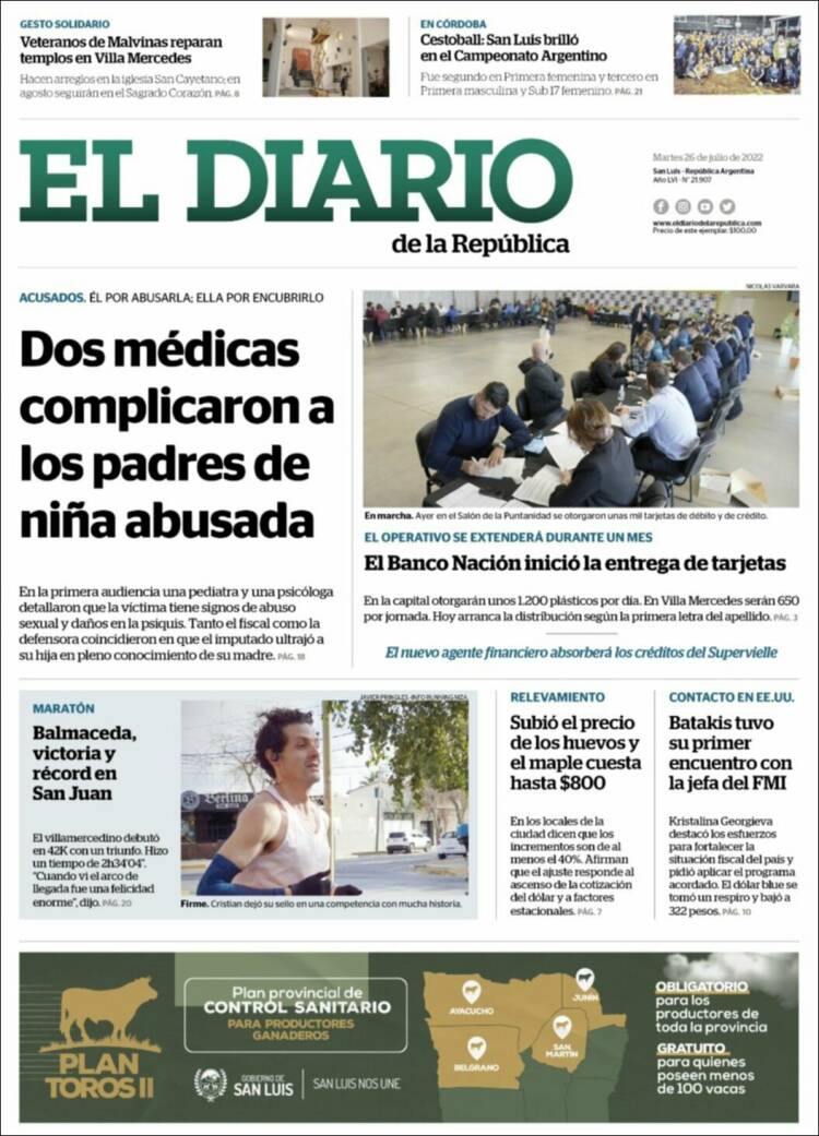 Portada de Diario de la República (Argentina)