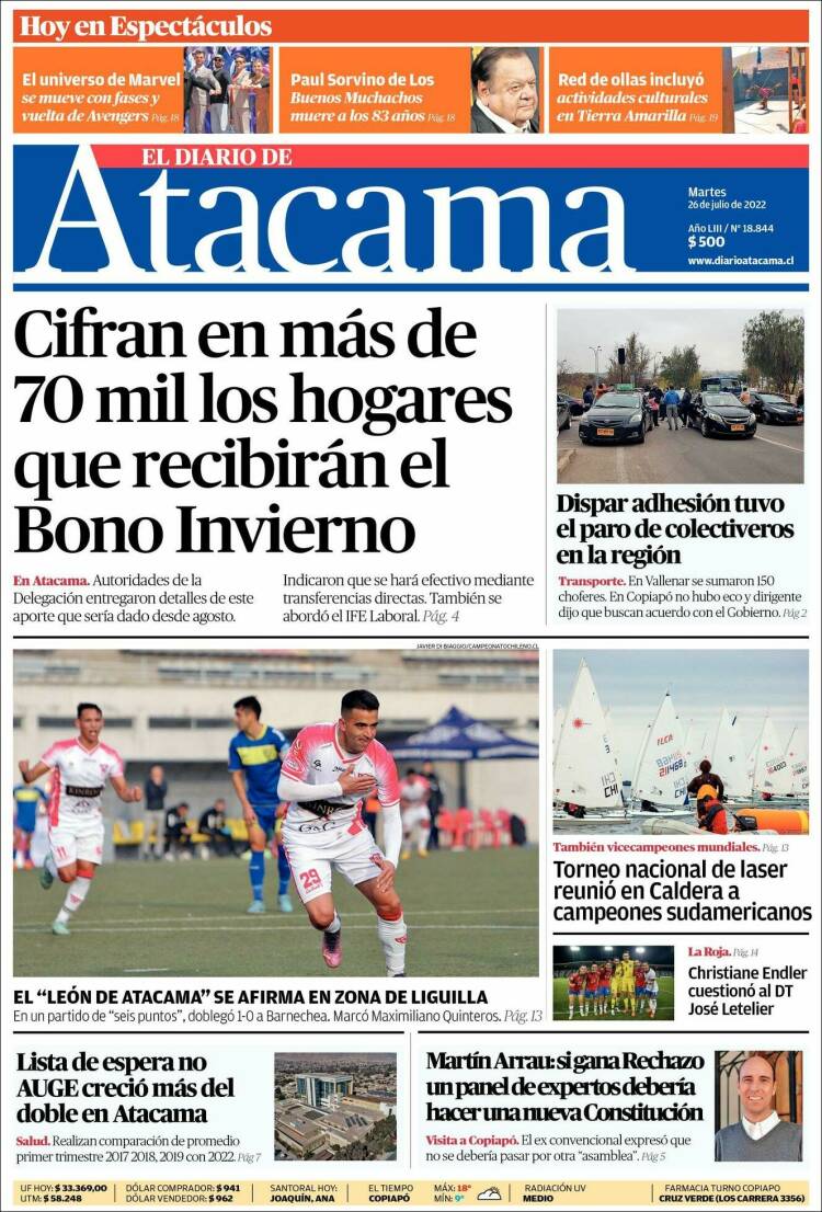 Portada de Diario de Atacama (Chile)