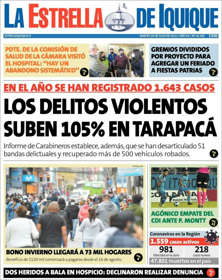 Portada de La Estrella de Iquique (Chile)