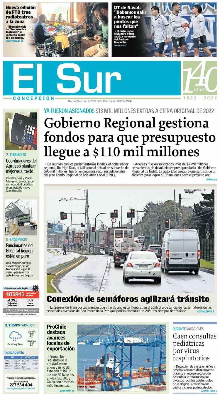 Portada de El Sur (Chile)