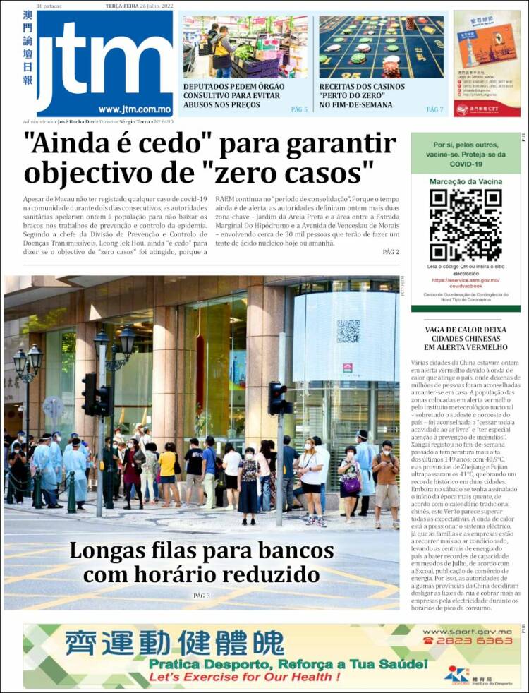Portada de Jornal Tribuna de Macau (China)