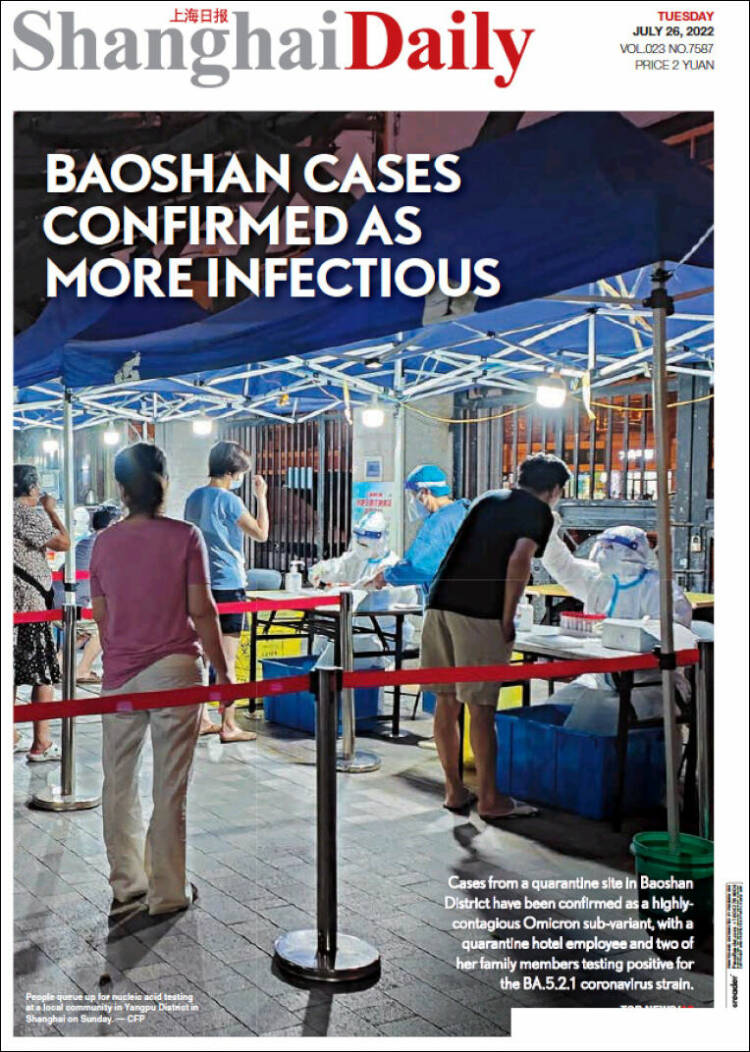 Portada de Shanghai Daily (China)