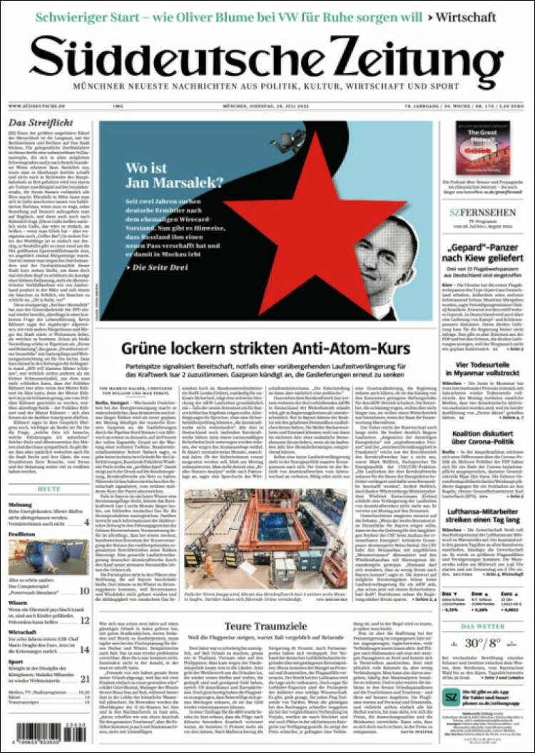 Portada de Sueddeutsche (Alemania)
