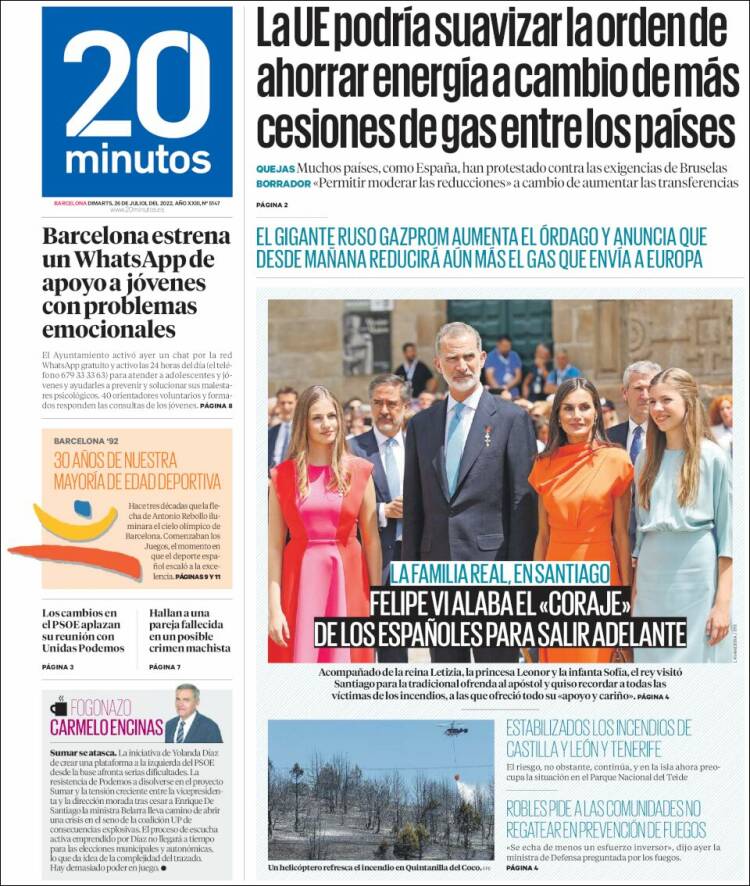 Portada de 20 Minutos - Barcelona (España)