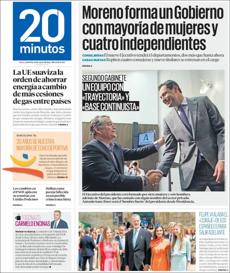 Portada de 20 Minutos - Sevilla (España)