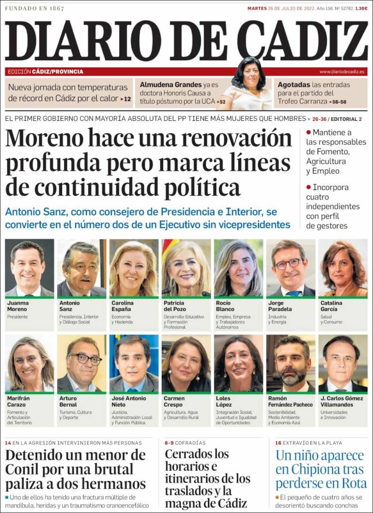 Portada de Diario de Cádiz (España)