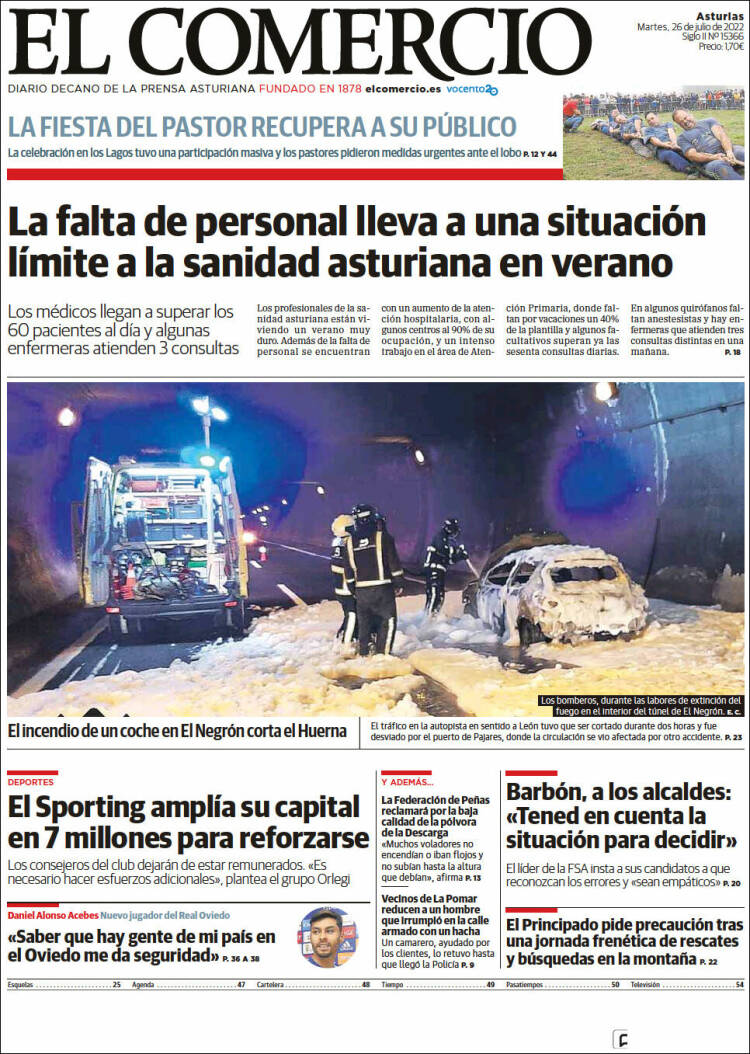 Portada de El Comercio (España)
