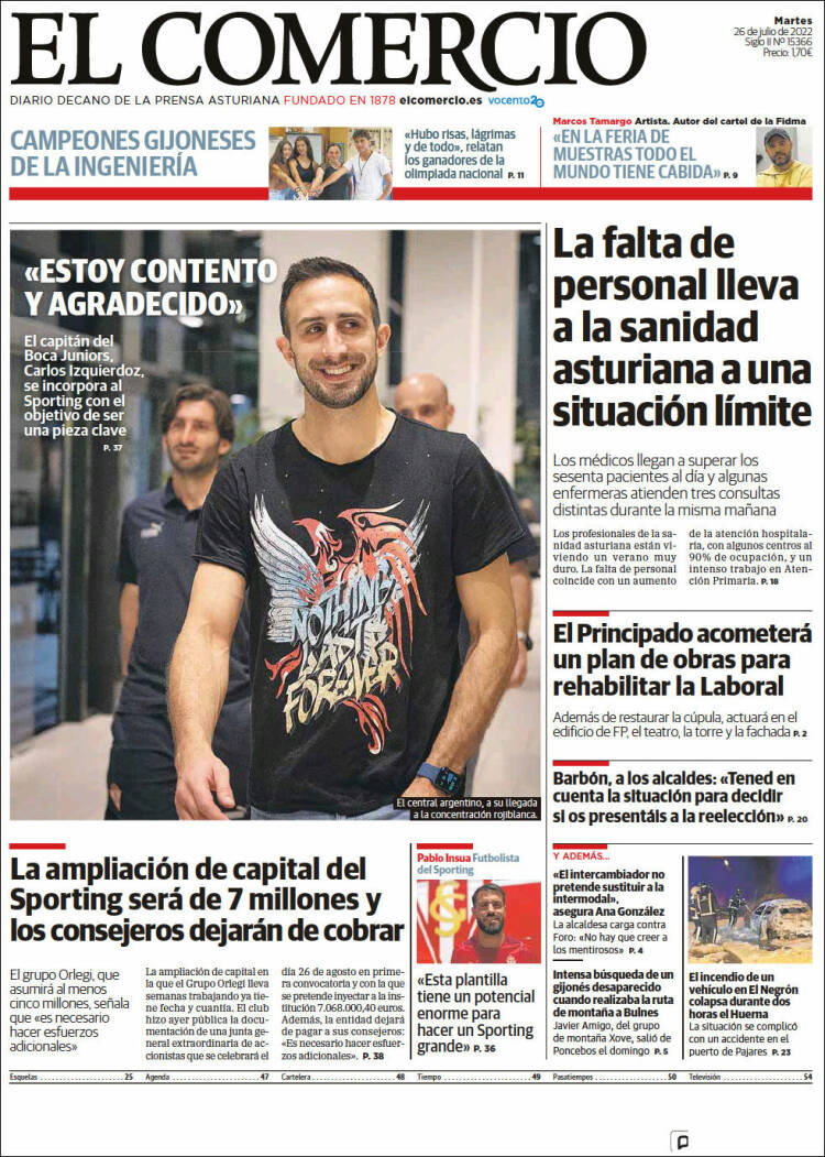 Portada de El Comercio - Gijón (España)