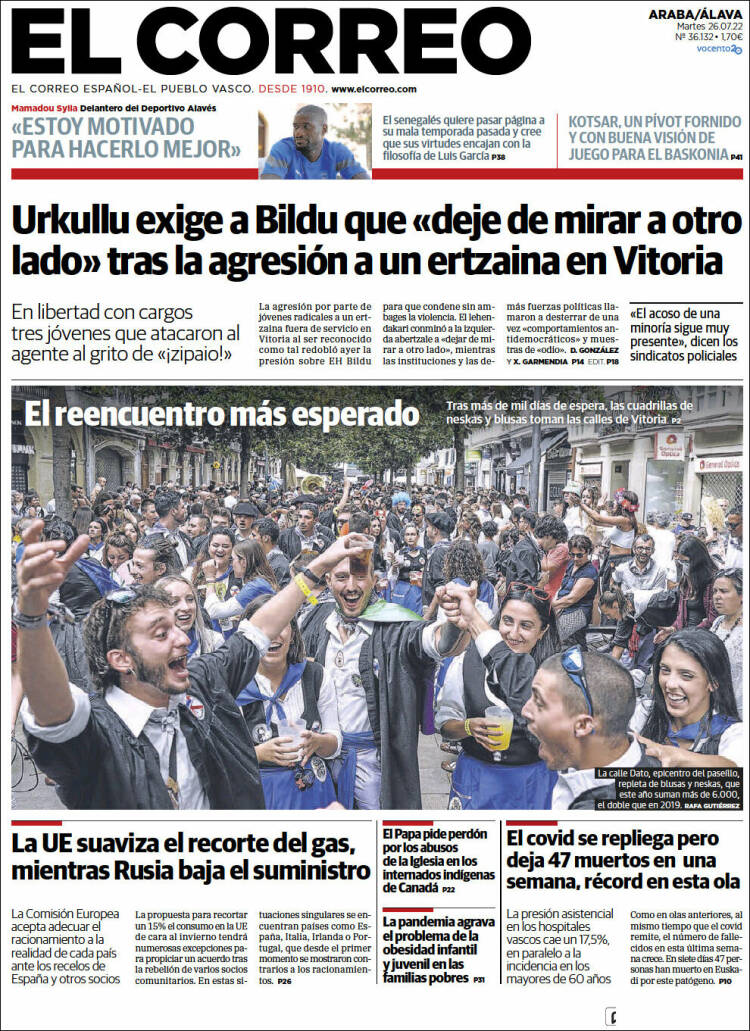 Portada de El Correo - Álava (España)