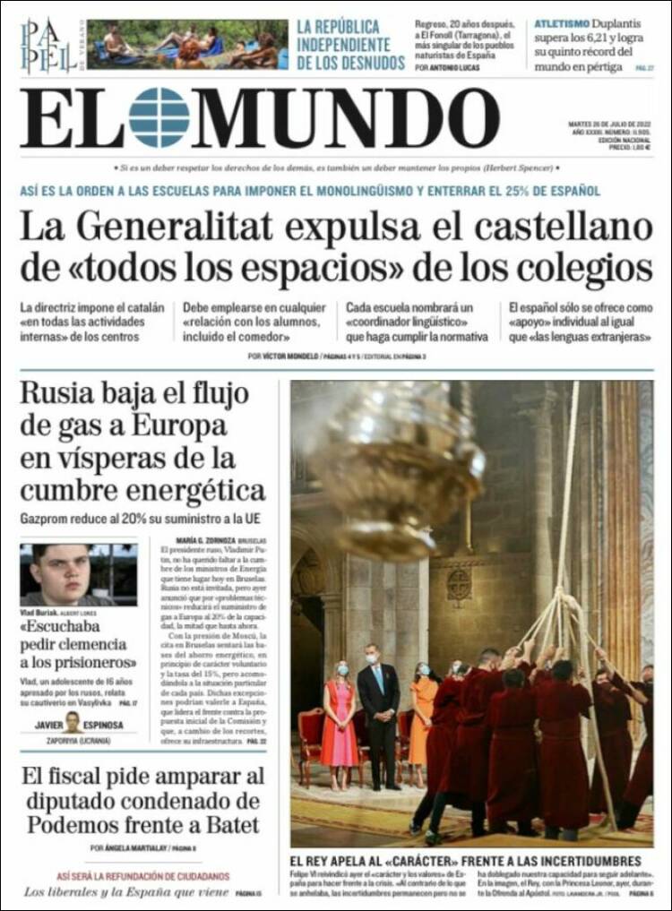 Portada de El Mundo (España)