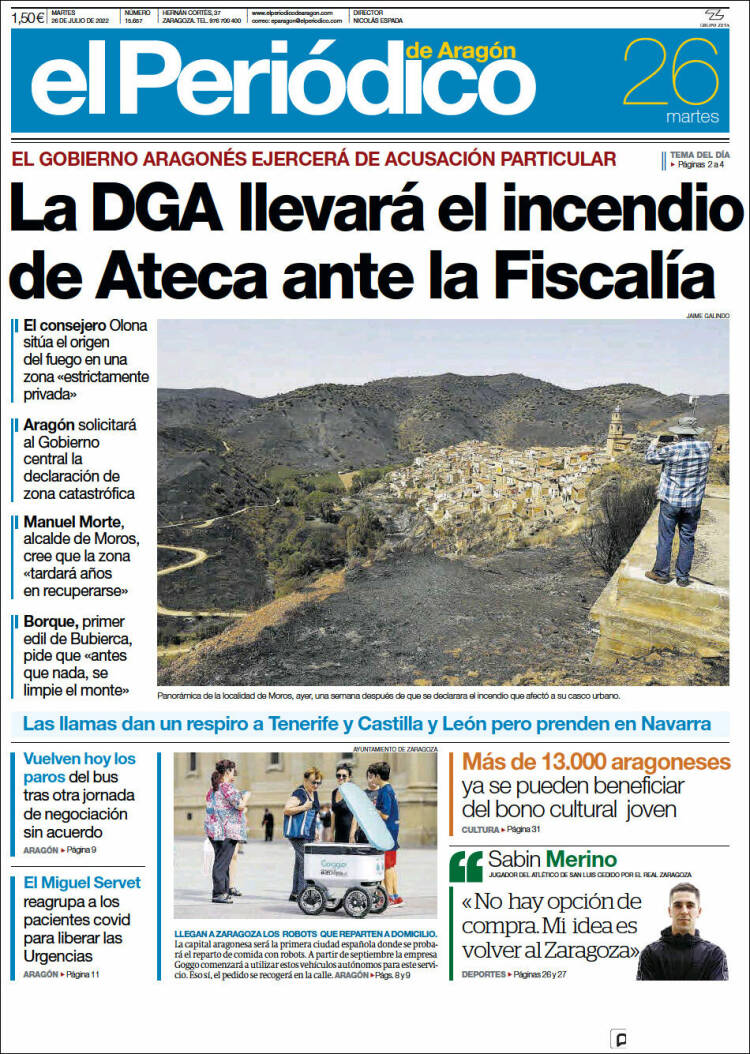 Portada de El Periódico de Aragón (España)