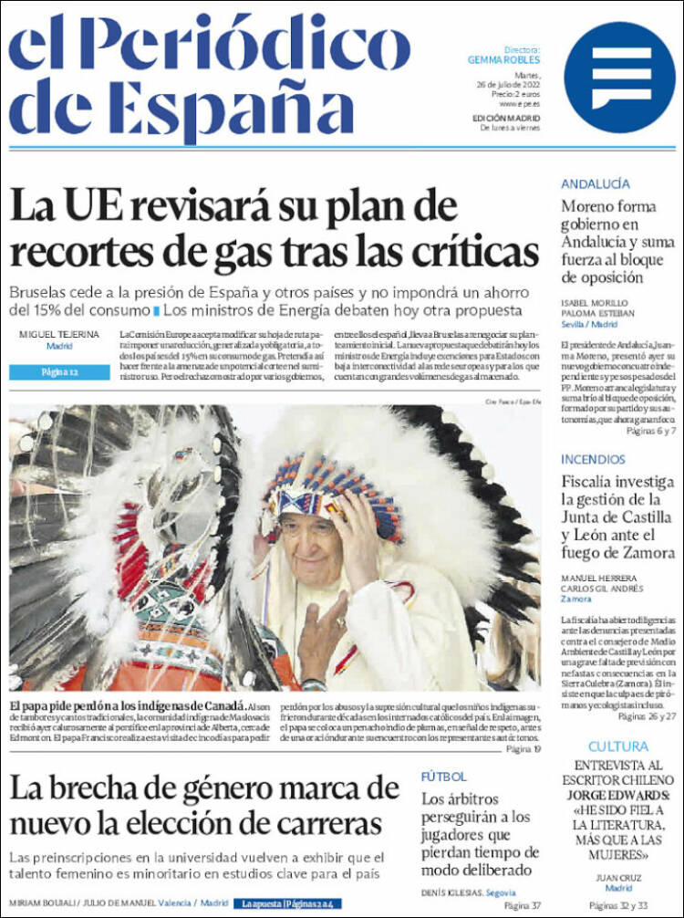Portada de El Periódico de España (España)