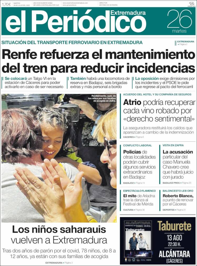 Portada de El Periódico de Extremadura (España)