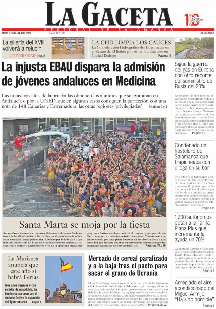 Portada de La Gaceta de Salamanca (España)