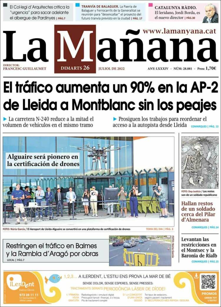 Portada de La Mañana - Diari de Ponent (España)